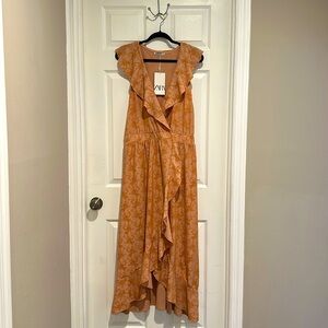 ZARA Peachy Orange Ruffle Maxi Dress NWT